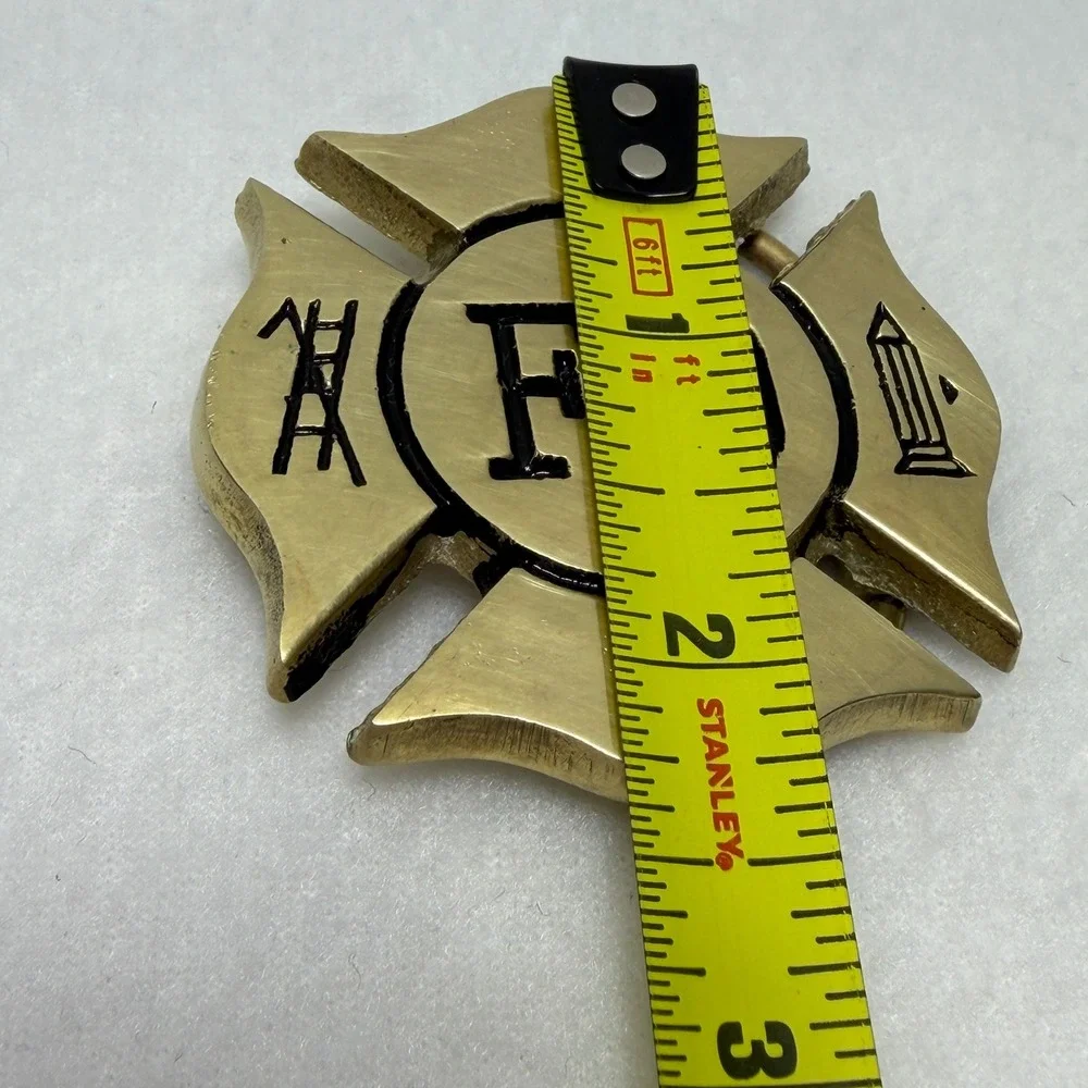 Vintage Solid Brass Firefighter Maltese Cross Belt Buckle Taiwan ROC 883